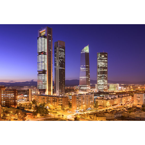 Ebern Designs Madrid, Spain Financial District Wrapped Canvas